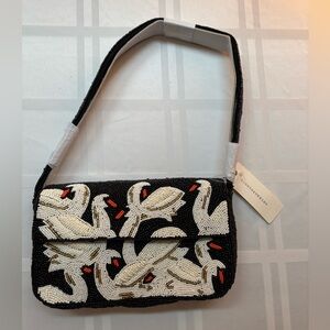 Anthropologie Black and White Beaded Shoulder Bag